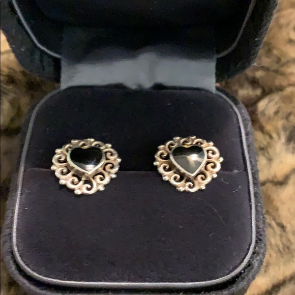 💜💜💜 Onyx heart earrings sterling silver/925 #A101 - Picture 2 of 6